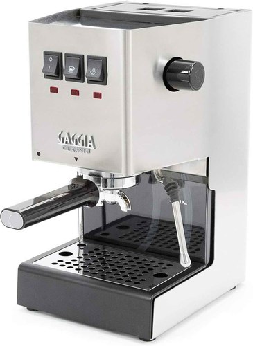 Gaggia Classic Pro espresso machine, stainless steel, side view
