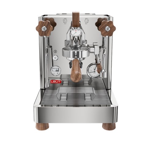 Lelit Bianca espresso machine with manual flow paddle and walnut wood accents
